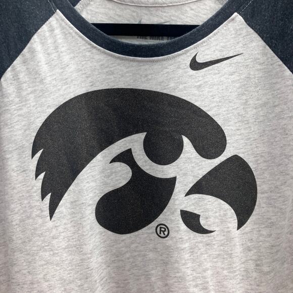 Nike Black Gray Gold Glitter University Of Iowa Hawkeye Raglan Baseball T Shirt - Picture 8 of 9